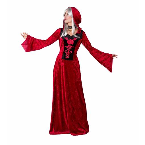 Női középkori kapucnis ruha - Piros 34/36