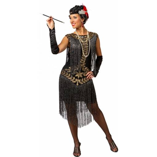 Foto - Női jelmez - Rövid, rojtos fekete és arany ruha L/XL